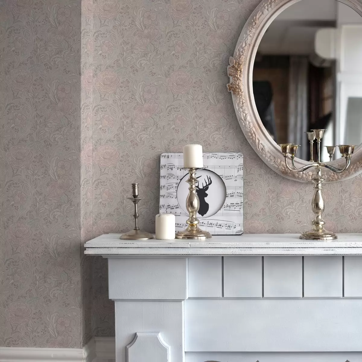 Wallpaper Flori pastelate moi în stil art nouveau a00394