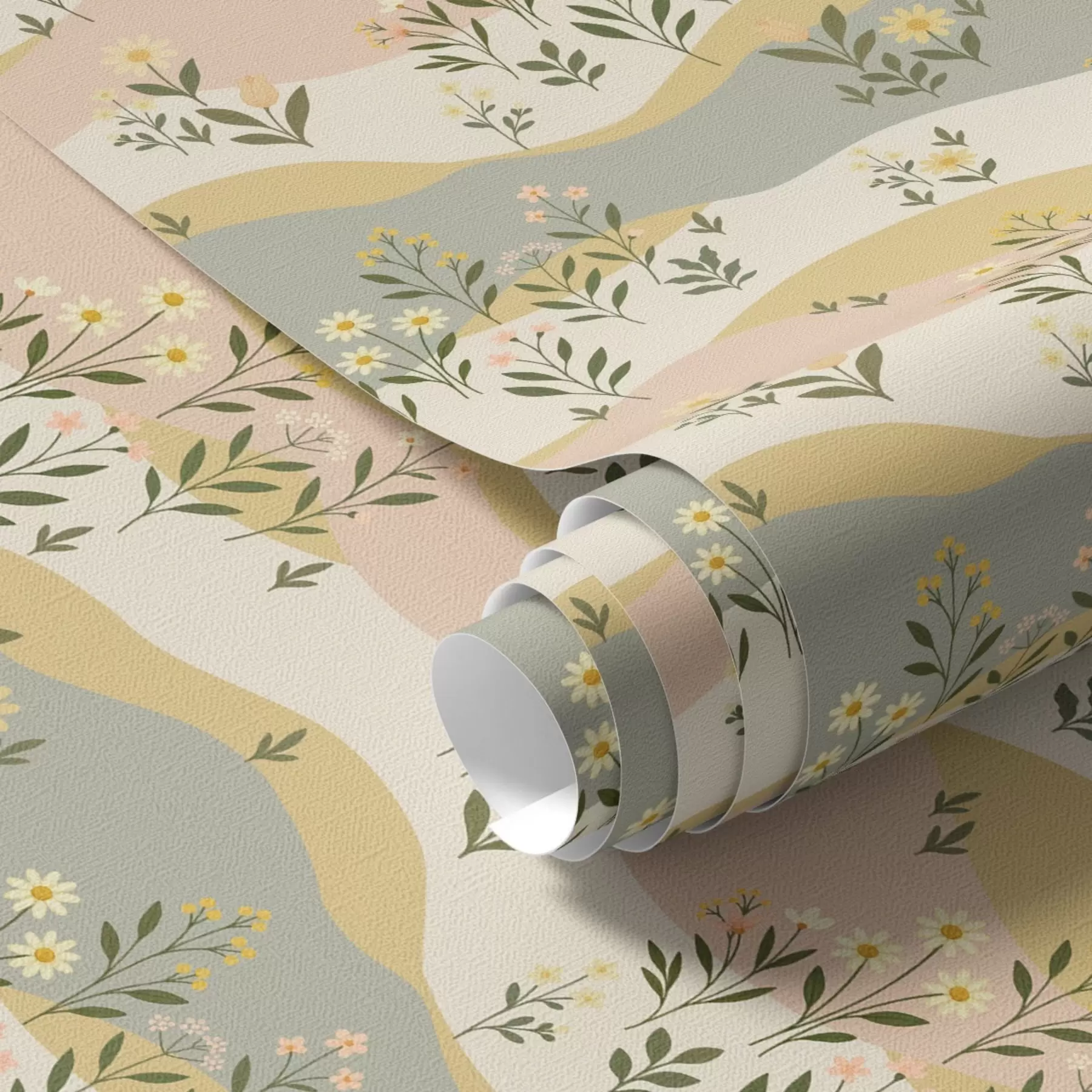 fototapet Flori de pajiște ondulate în stil minimalist pastel a00396