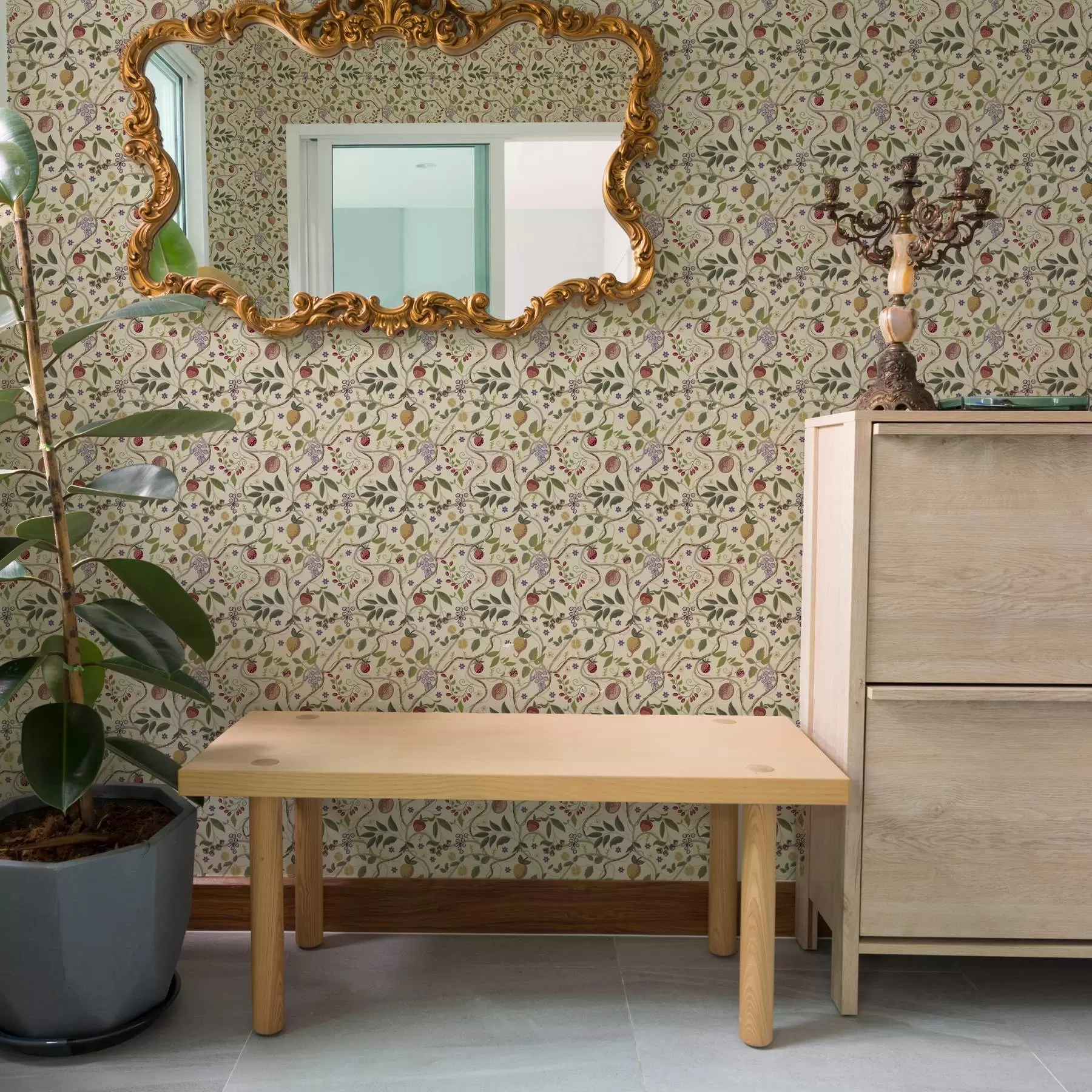 fototapet Model de fructe cu fructe de pădure, ramuri și flori a00428