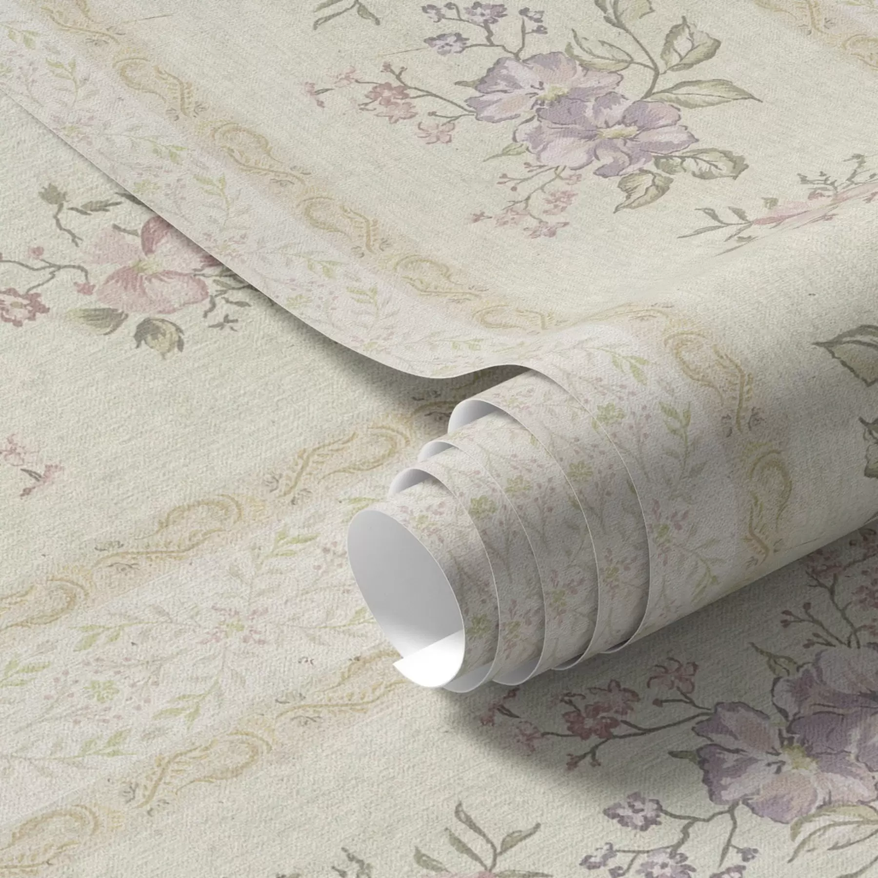 fototapet Flori de epocă pe un fundal dungat cu ornament a00440