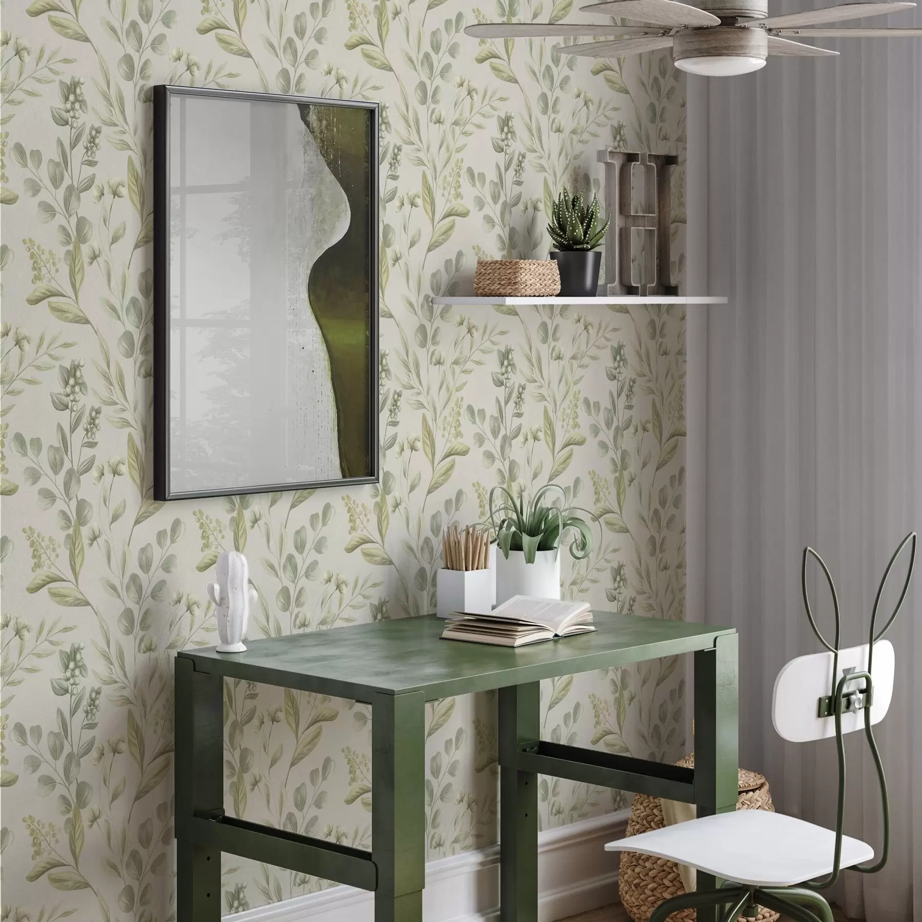 fototapet Eucalipt verde pal în acuarelă eucalipt verde în acuarelă cu model botanic a00449