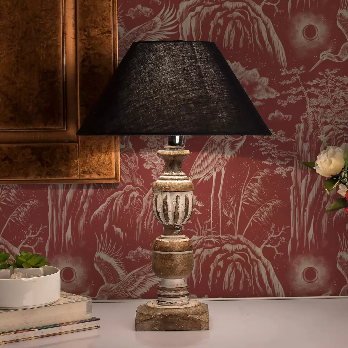 Wallpaper Heroni, munți și nori în stilul gravurii japoneze a00458