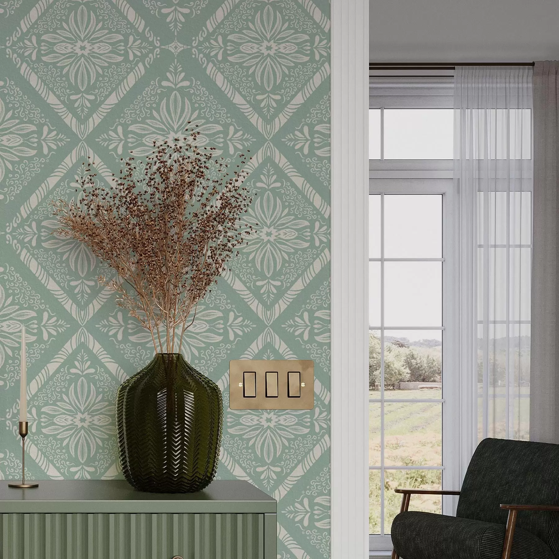 fototapet Model geometric turcoaz și bej cu bucle a00466