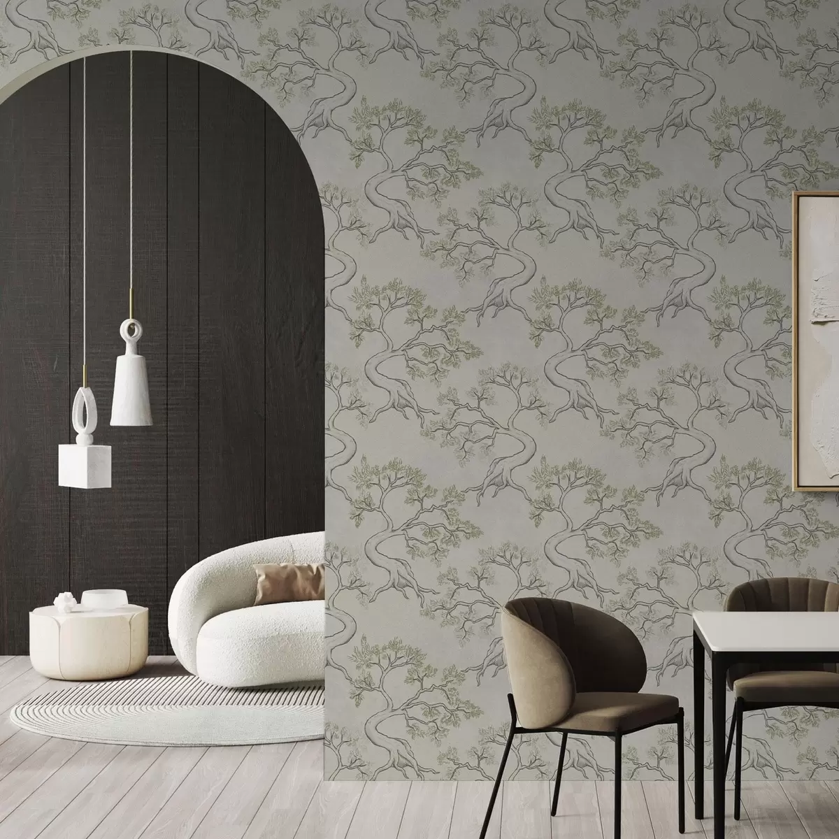 Wallpaper Copaci monocromi cu trunchiuri curbate fanteziste a00468