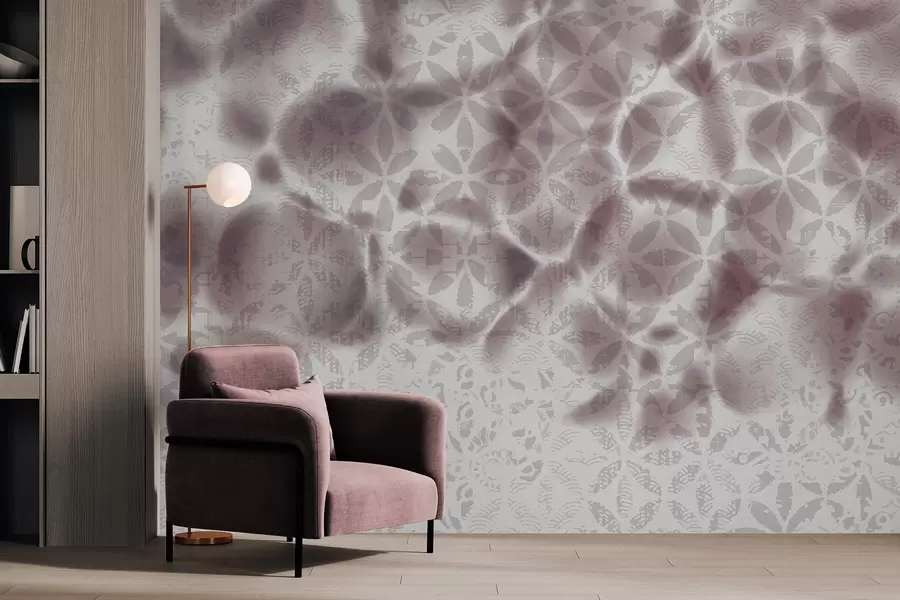 fototapet Artă abstractă texturată cu imprimeu floral bordo, efect estompat și estompat, creând o atmosferă moale și visătoare w09322v1