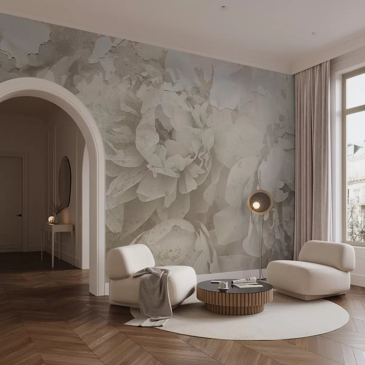 fototapet Peonii cu textură de beton w04407