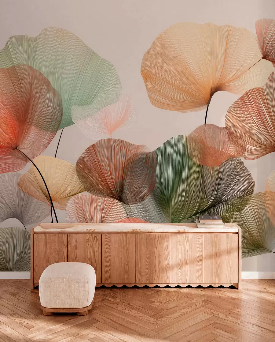 fototapet frunze de ginkgo multicolore cu vene w04305
