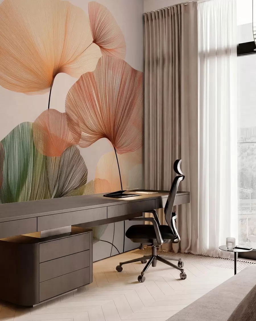 fototapet frunze de ginkgo multicolore cu vene w04305