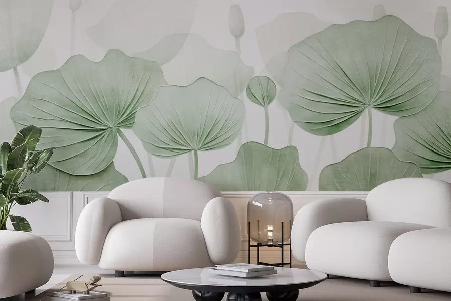 fototapet Frunze de lotus cu imitație textura distressed w04412