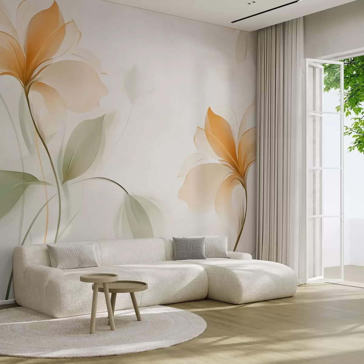 fototapet Flori transparente cu un centru portocaliu bogat w04397v1