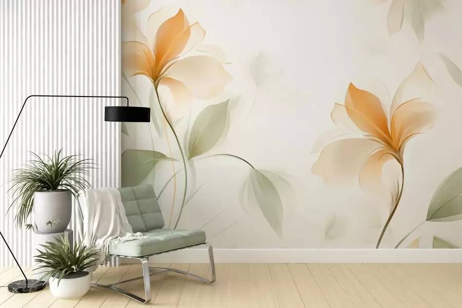 fototapet Flori transparente cu un centru portocaliu bogat w04397v1