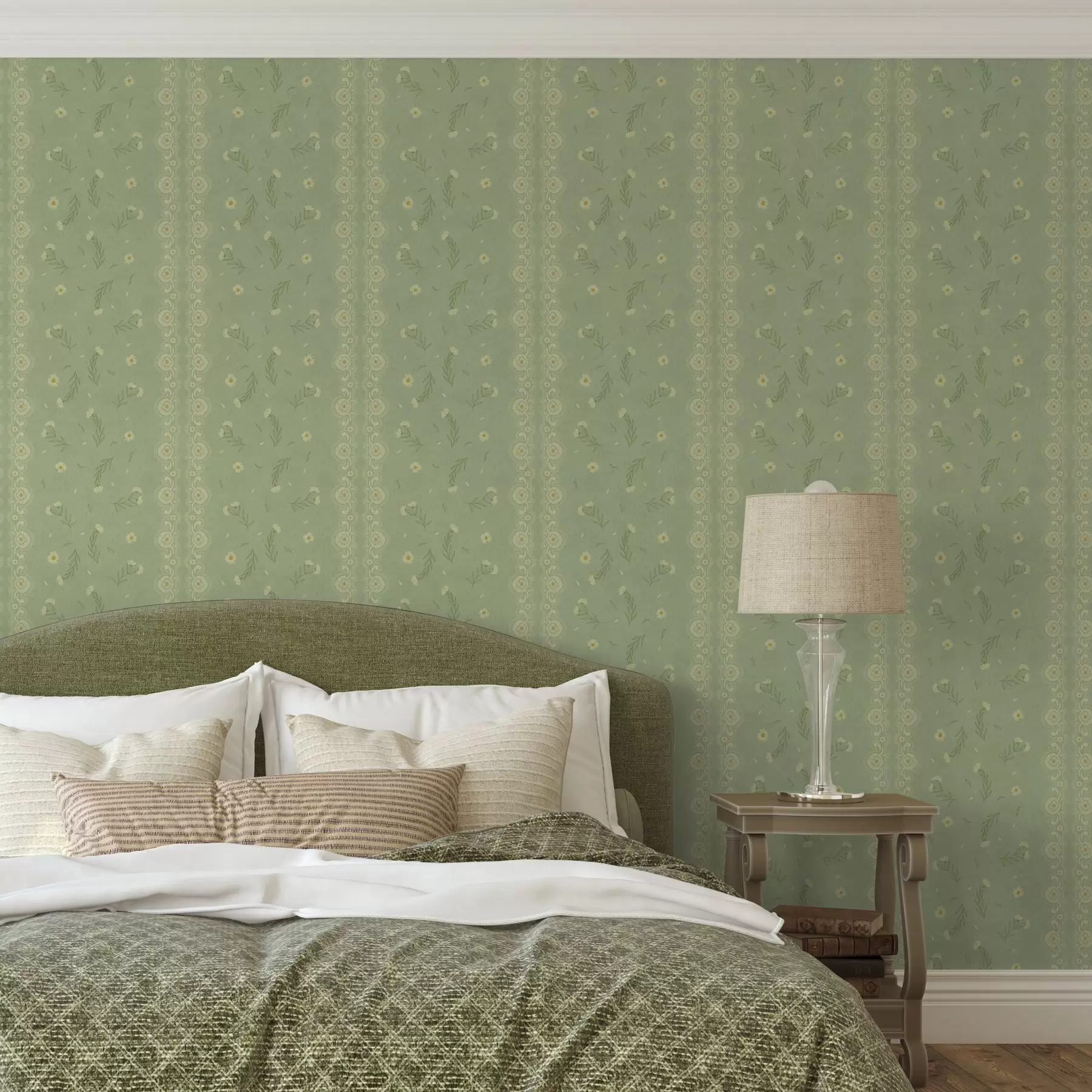 fototapet Fond verde cu margarete și margine de dantelă a00291