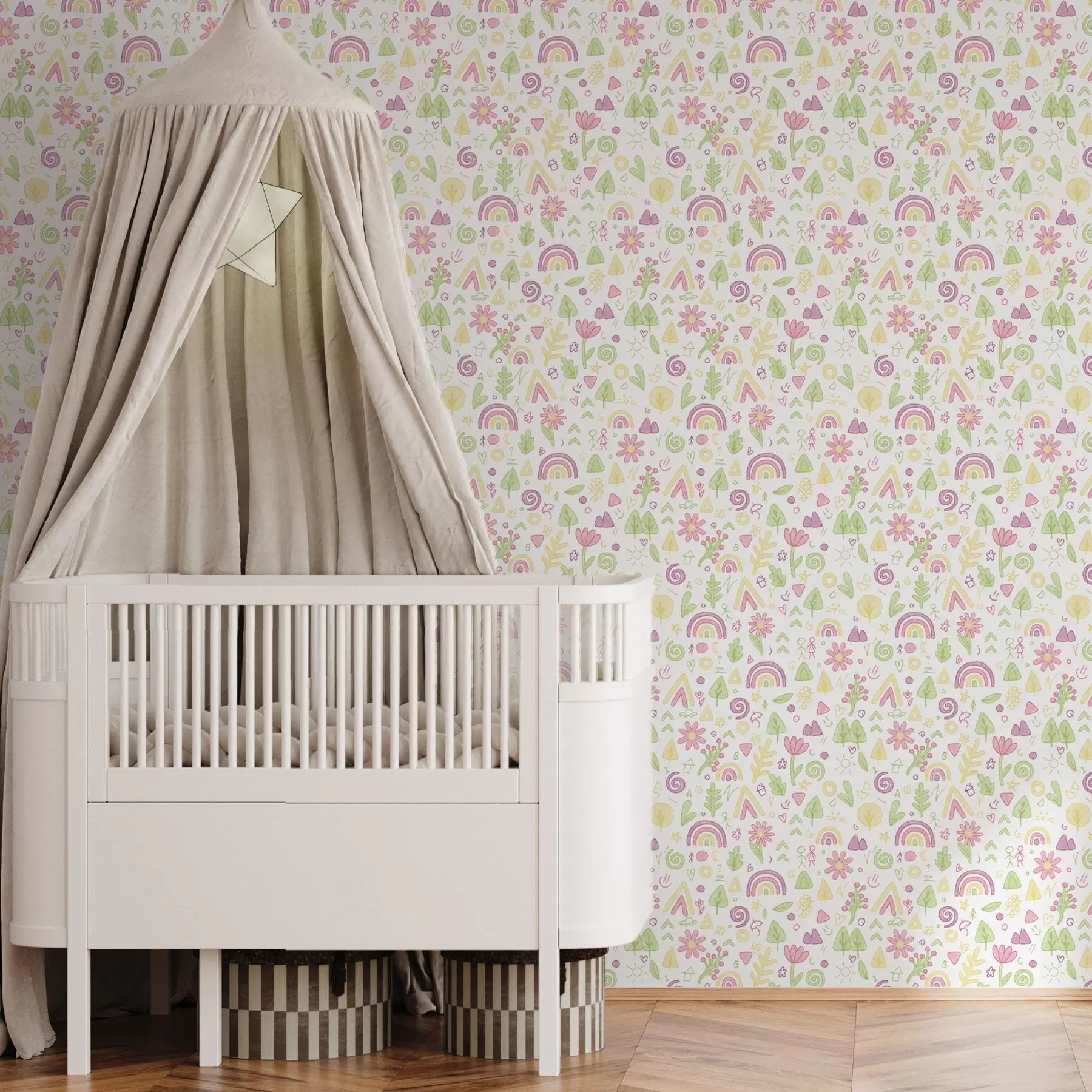 fototapet Desen pentru copii cu curcubee, flori și copaci a00296