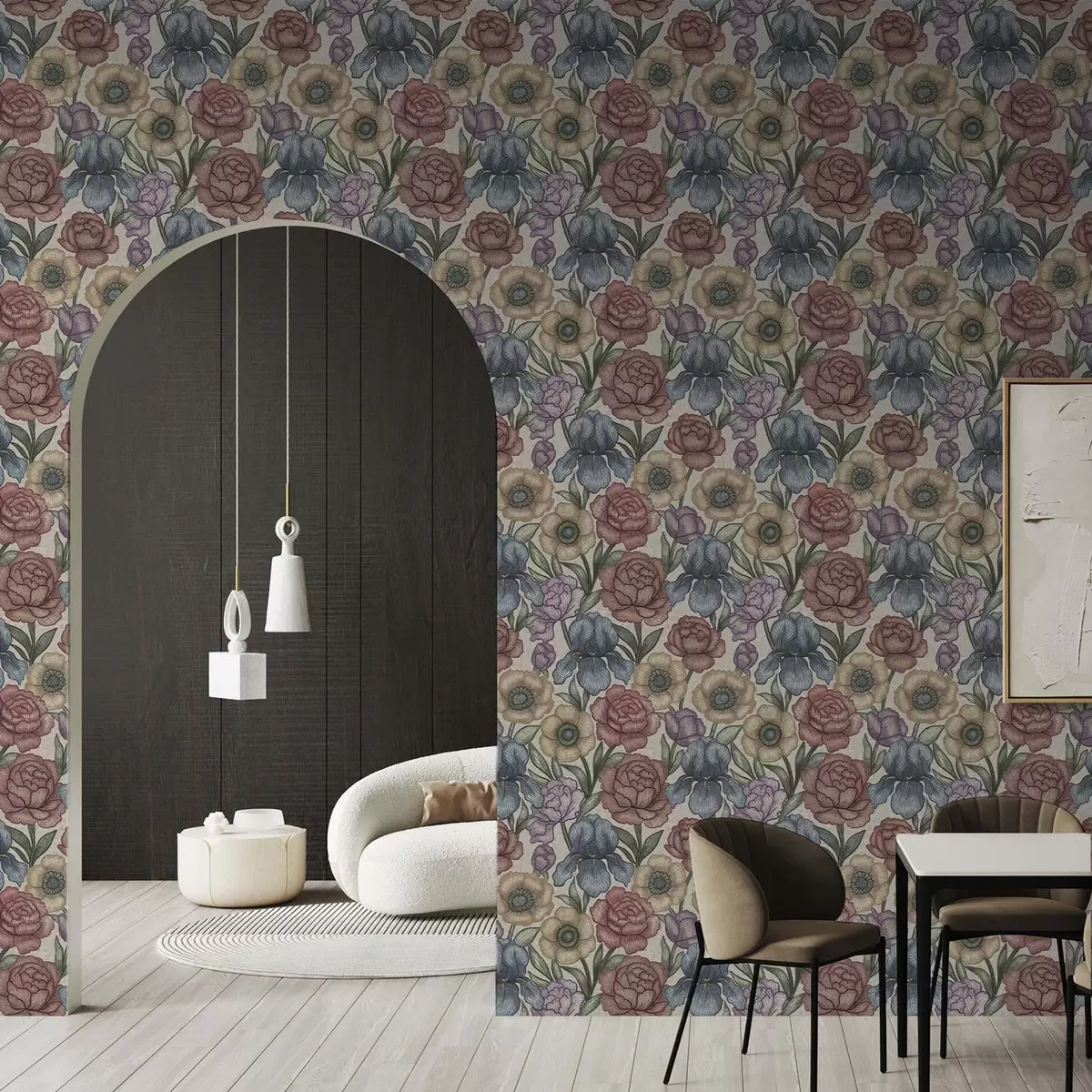 Wallpaper Ilustrații florale mari cu iriși și bujori a00325