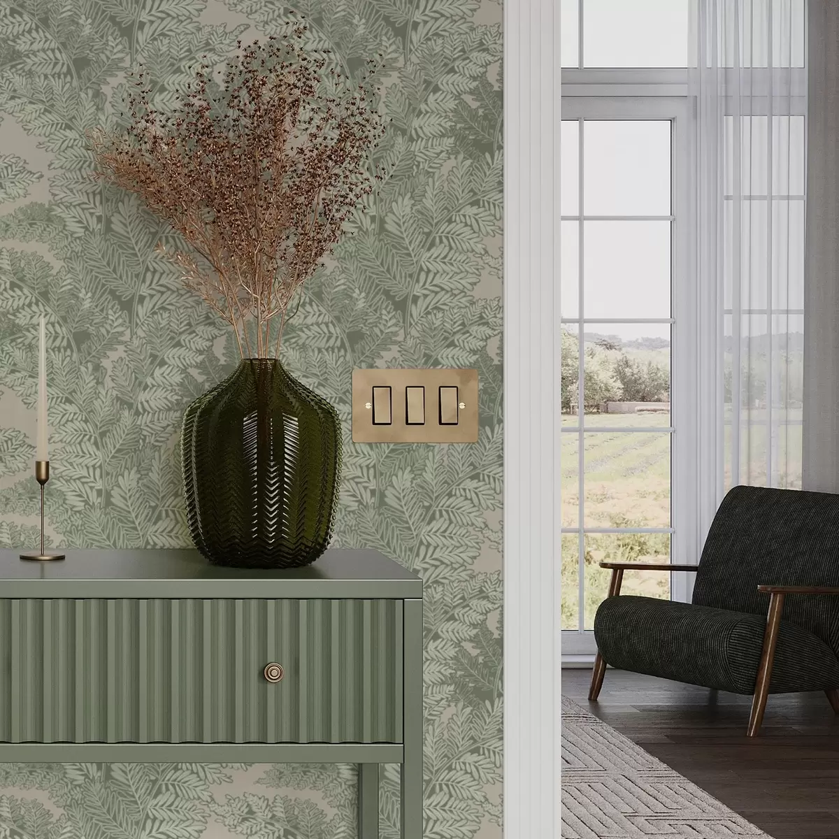 Wallpaper Model verde cu frunze de ferigă a00345