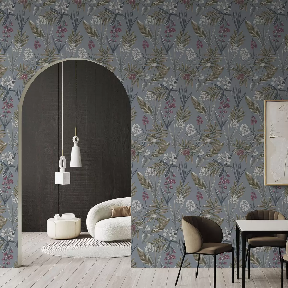 Wallpaper Ramuri florale pe un fundal albastru-cenușiu a00350