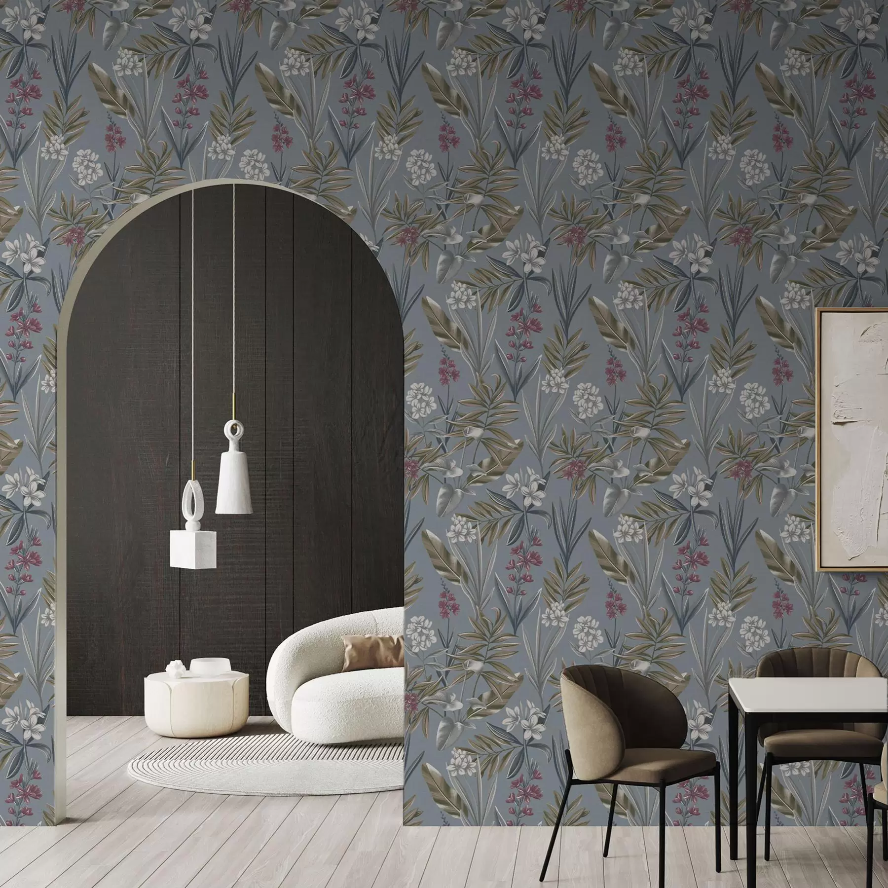 fototapet Ramuri florale pe un fundal albastru-cenușiu a00350