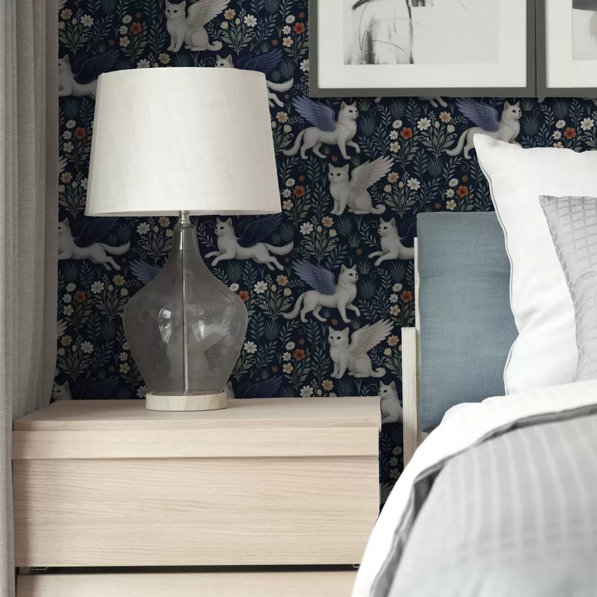 Wallpaper Fantasy pisici cu aripi printre flori a00408