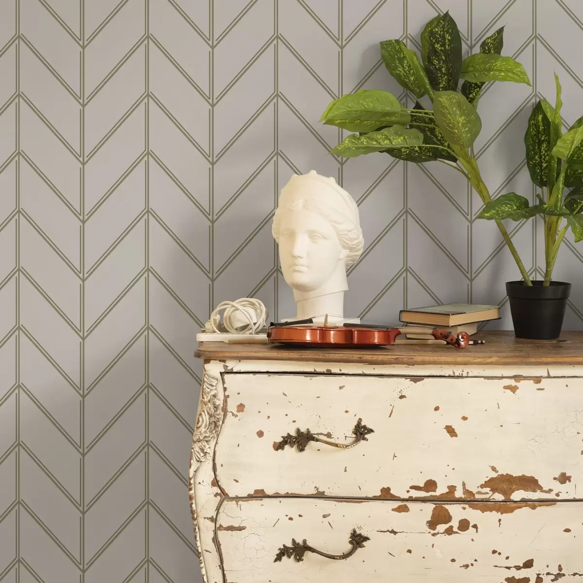 Wallpaper Geometrie sub formă de brazi cu linii duble a00488