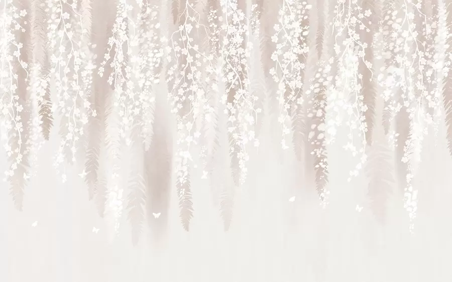 fototapet Ramuri ușoare cu flori albe pe un fundal blând w04417