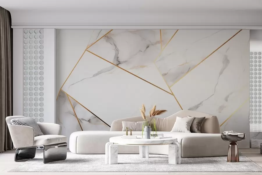 fototapet Imitarea unei suprafețe de marmură cu un model geometric galben w09363