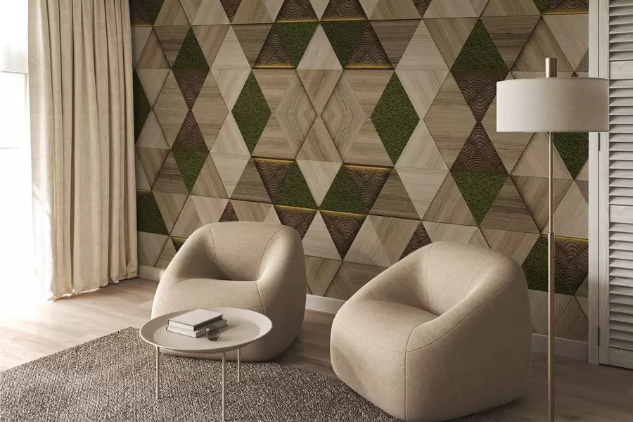 fototapet Ornament geometric din lemn cu mușchi w04459