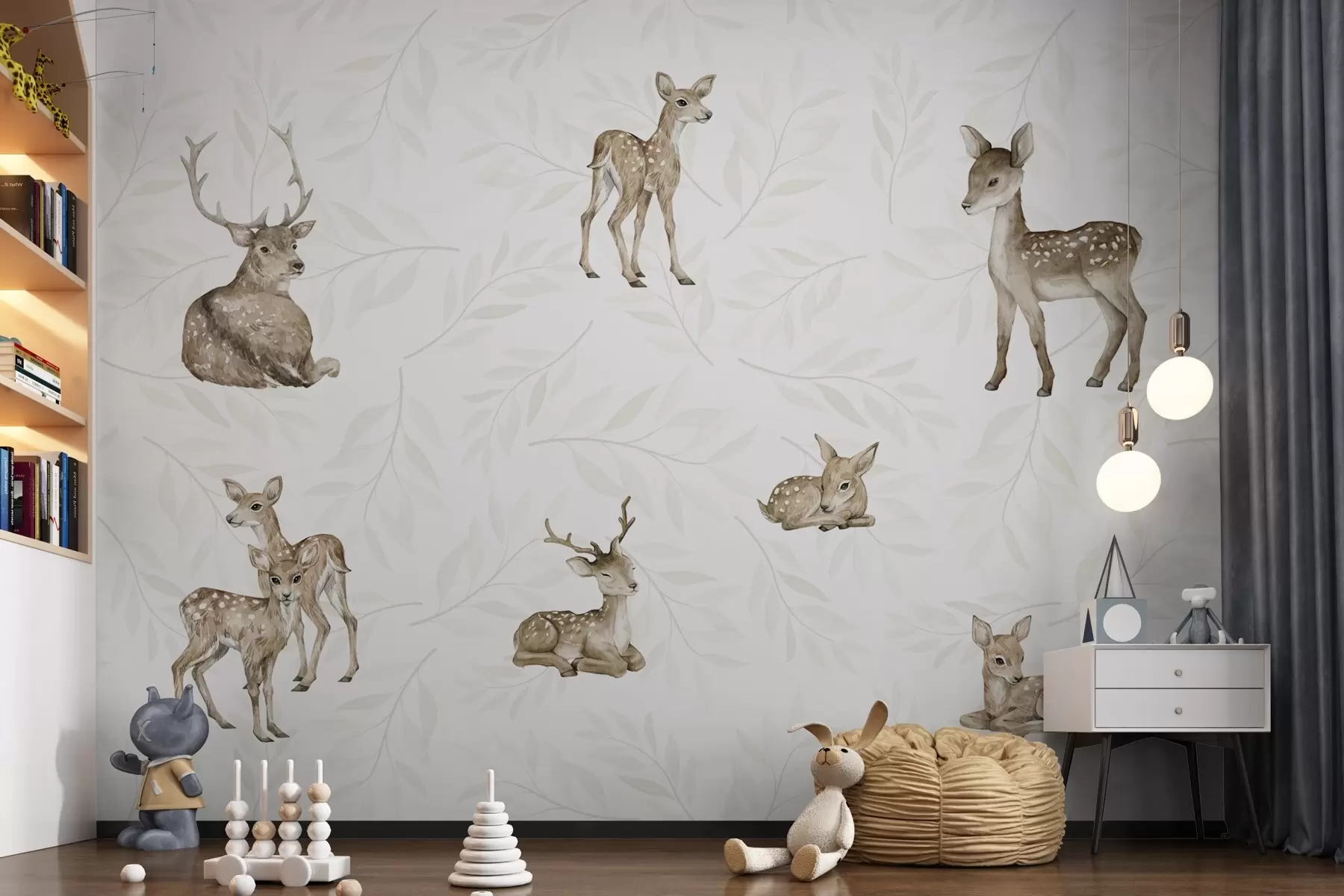 fototapet Cute fawns pe un fundal de lumină cu crengi w04461