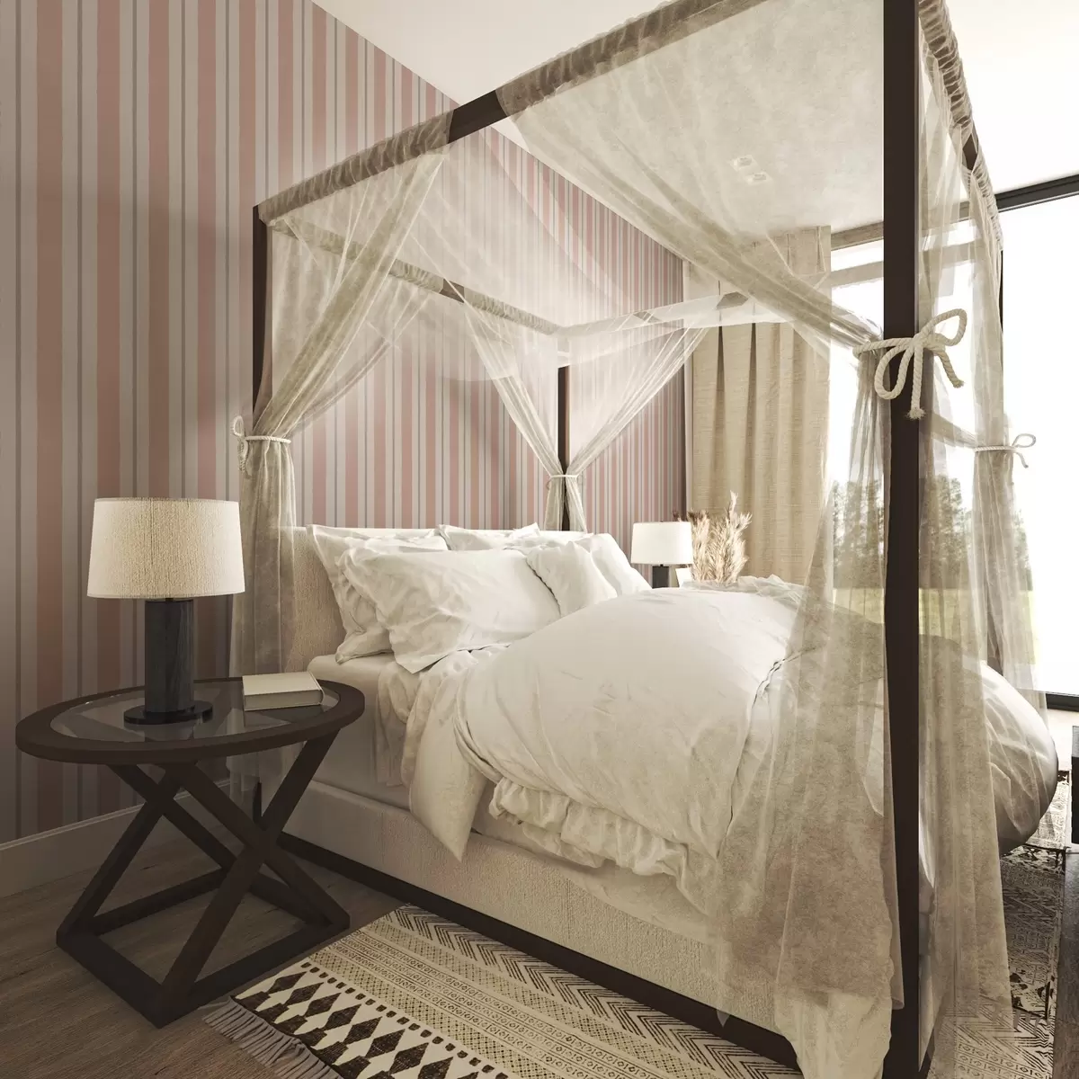 Wallpaper Teracotă-bej dungi largi cu un accent cenușiu a00513