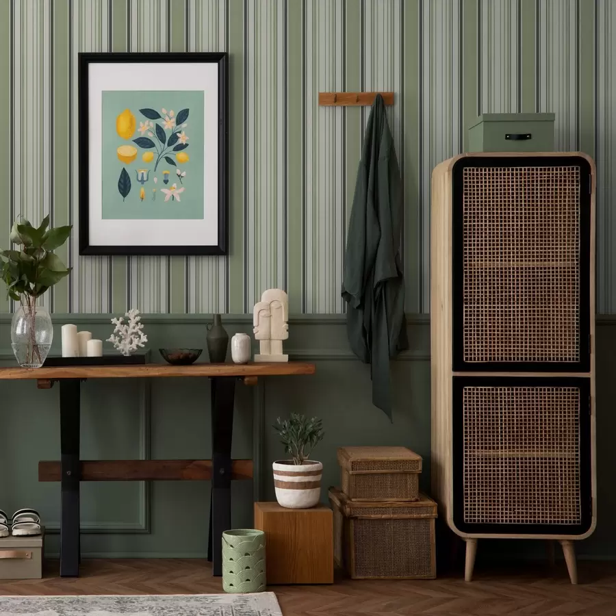 fototapet Fond crem cu un amestec de dungi verzi și negre a00563