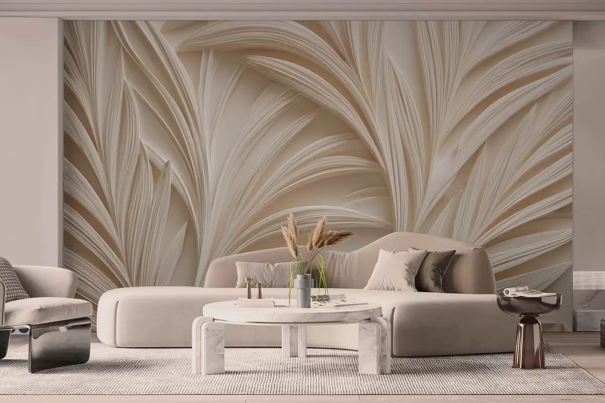 fototapet Frunze decorative bej în stil 3D w09351