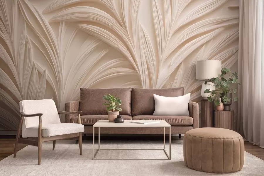 fototapet Frunze decorative bej în stil 3D w09351