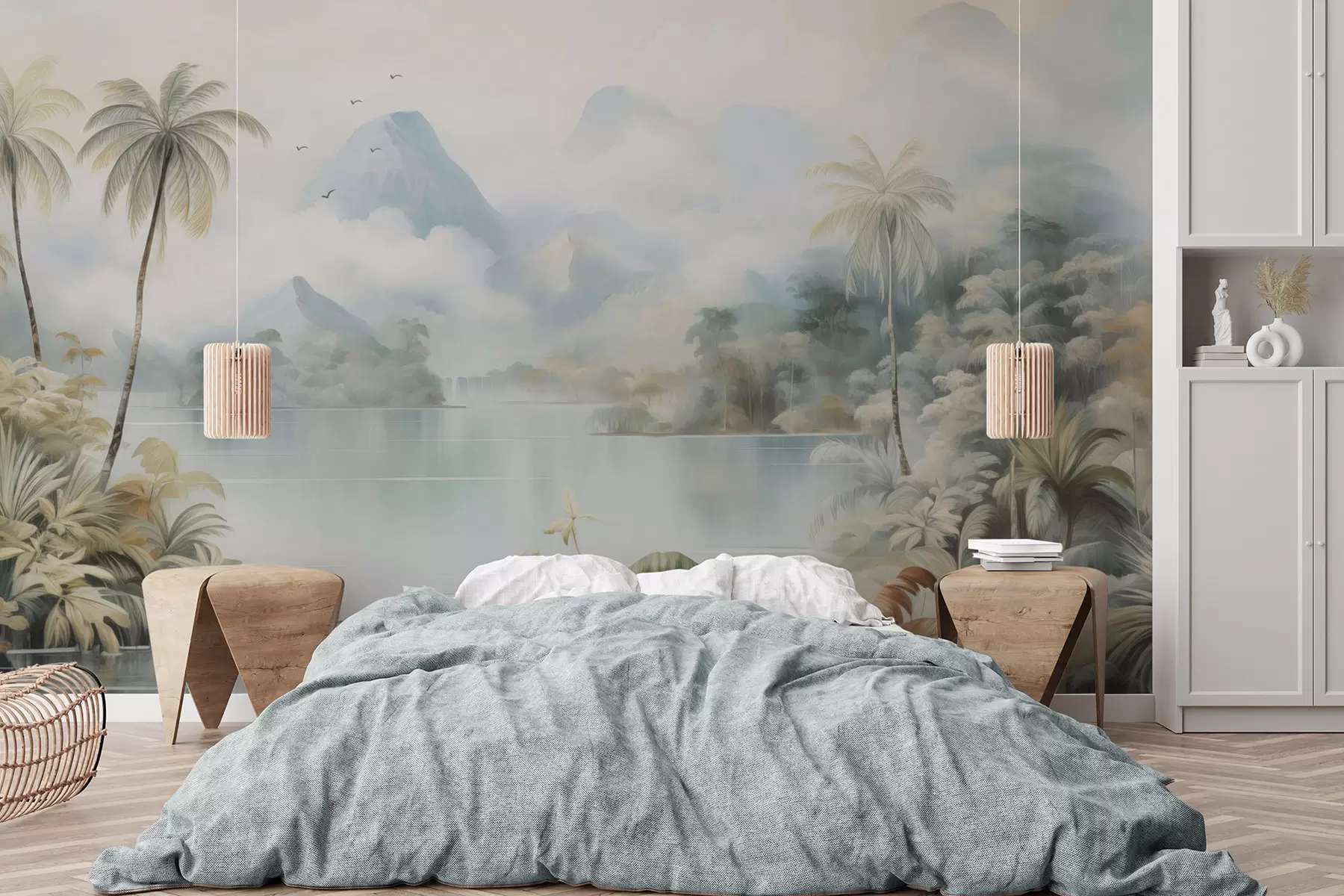 fototapet Râu în junglă, lângă munți w04536