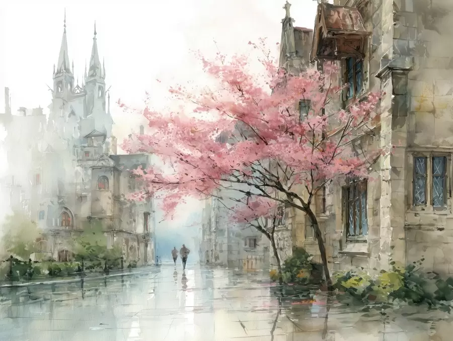 fototapet peisaj urban în stil acuarelă w04500