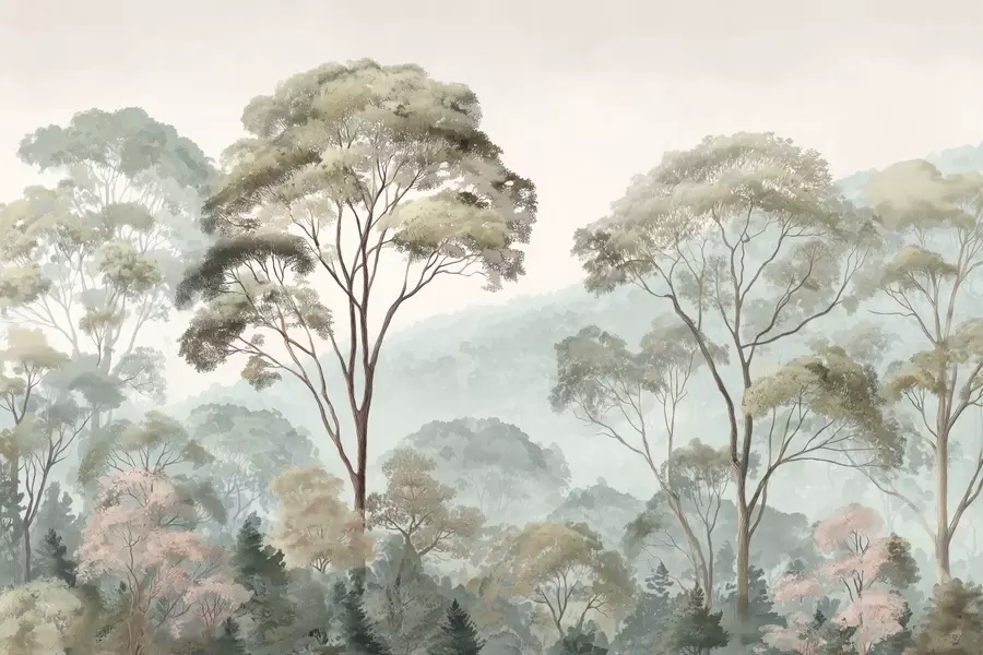 fototapet Dimineață ceață în pădure în stil acuarelă w09405