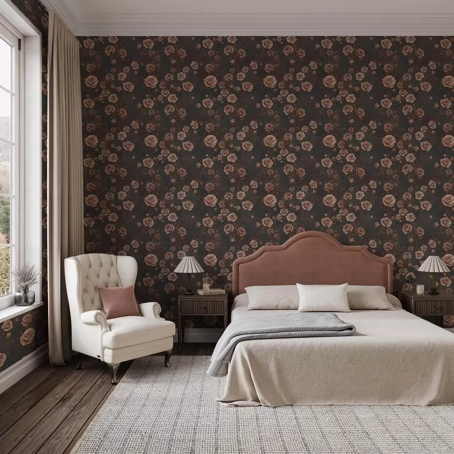 fototapet Trandafiri vintage pe fundal grafit, paletă teracotă a00497v1