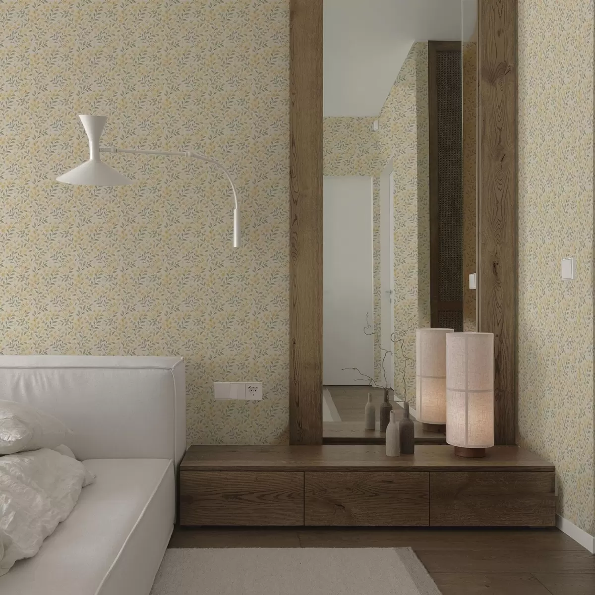 Wallpaper Flori galbene pictate în acuarelă pe un fundal deschis a00570