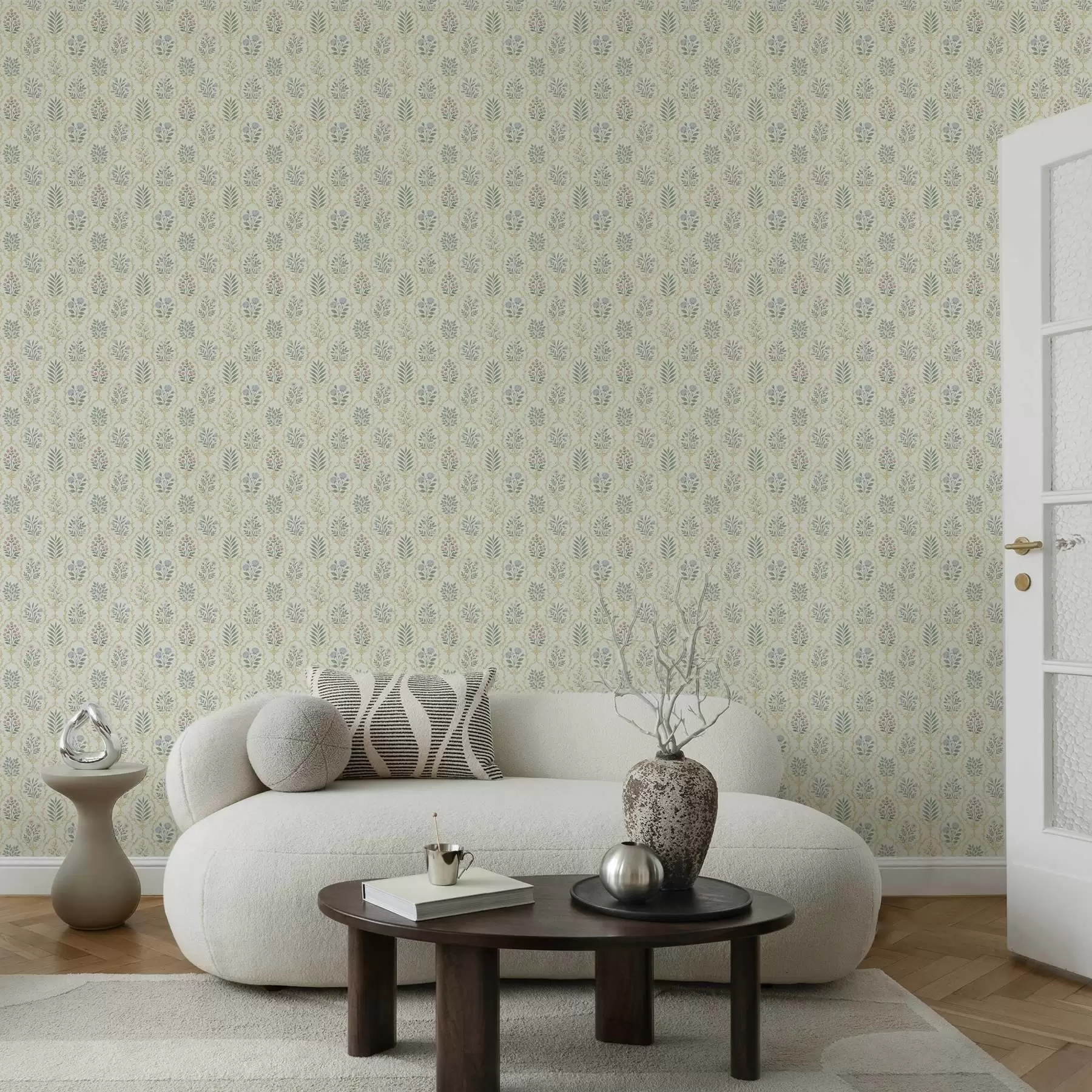 fototapet Medalioane botanice într-o rețea, tonuri pastelate a00579