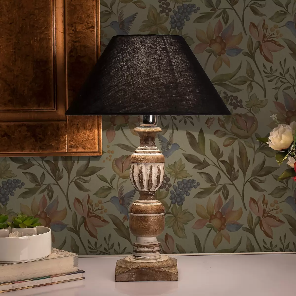 Wallpaper Flori și păsări vintage cu struguri pe un fundal de măsline a00594