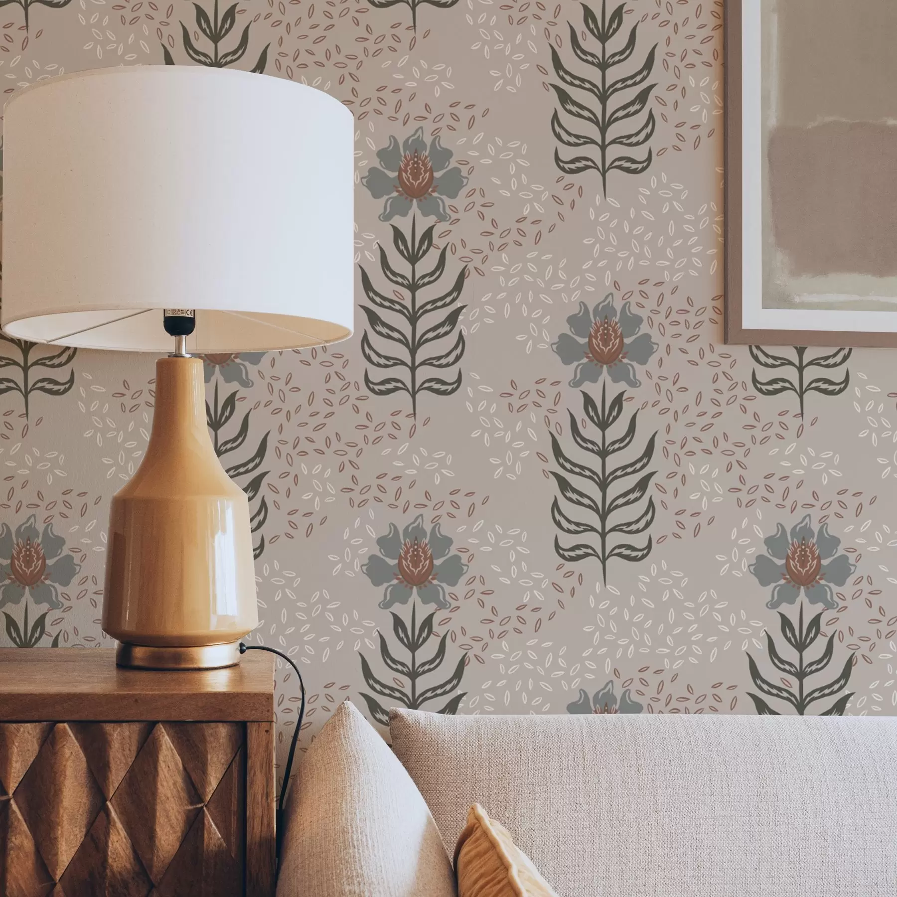 fototapet Flori și semințe stilizate pe fond bej cald a00604