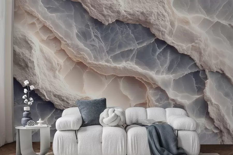 fototapet Abstracție elegantă în stilul straturilor de marmură și minerale în culoarea albastru-bej w09408