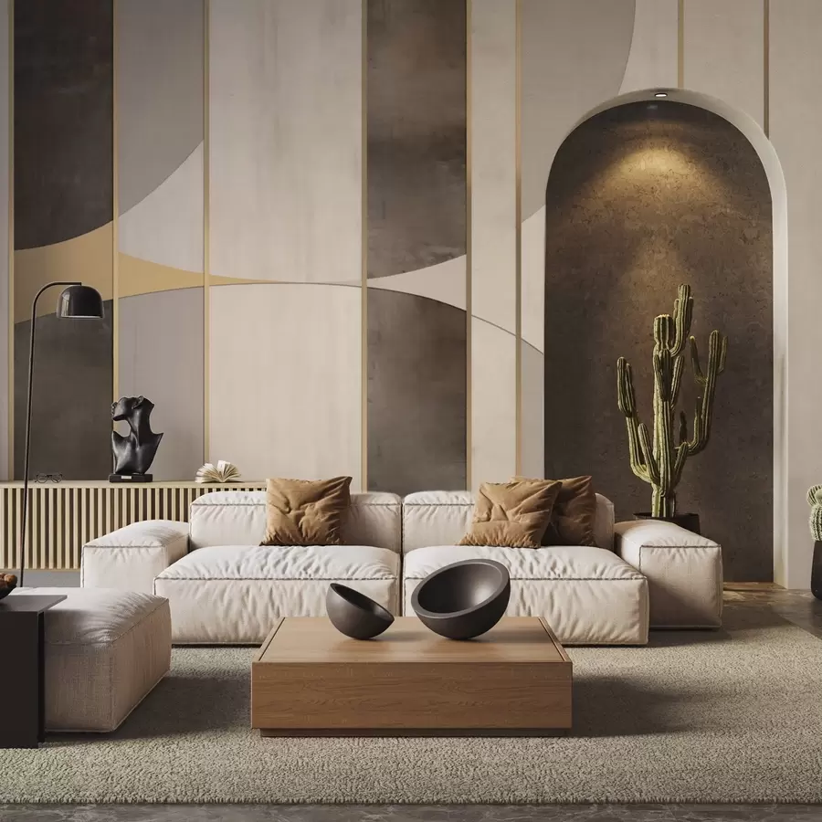 fototapet Panouri geometrice cu arcuri și accente de culoarea șampaniei w04616