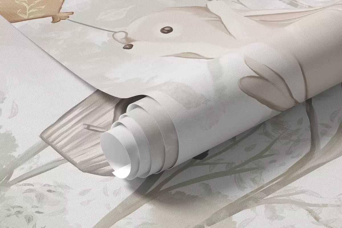 fototapet Tabără pentru copii în tonuri calde de bej, cort și animale din pădure w04671