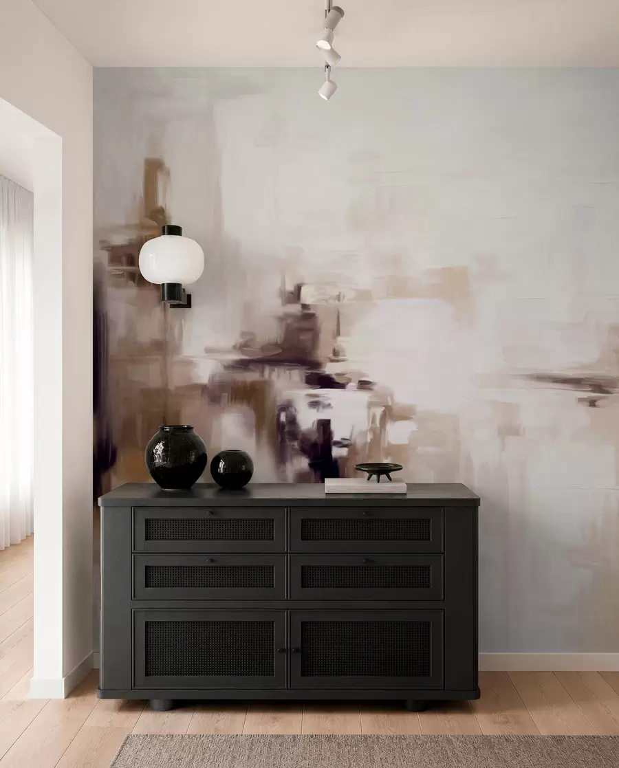 fototapet Imitare de pictură abstractă cu textură peisagistică, cu pensule maro și albe, stil modern w09422v1