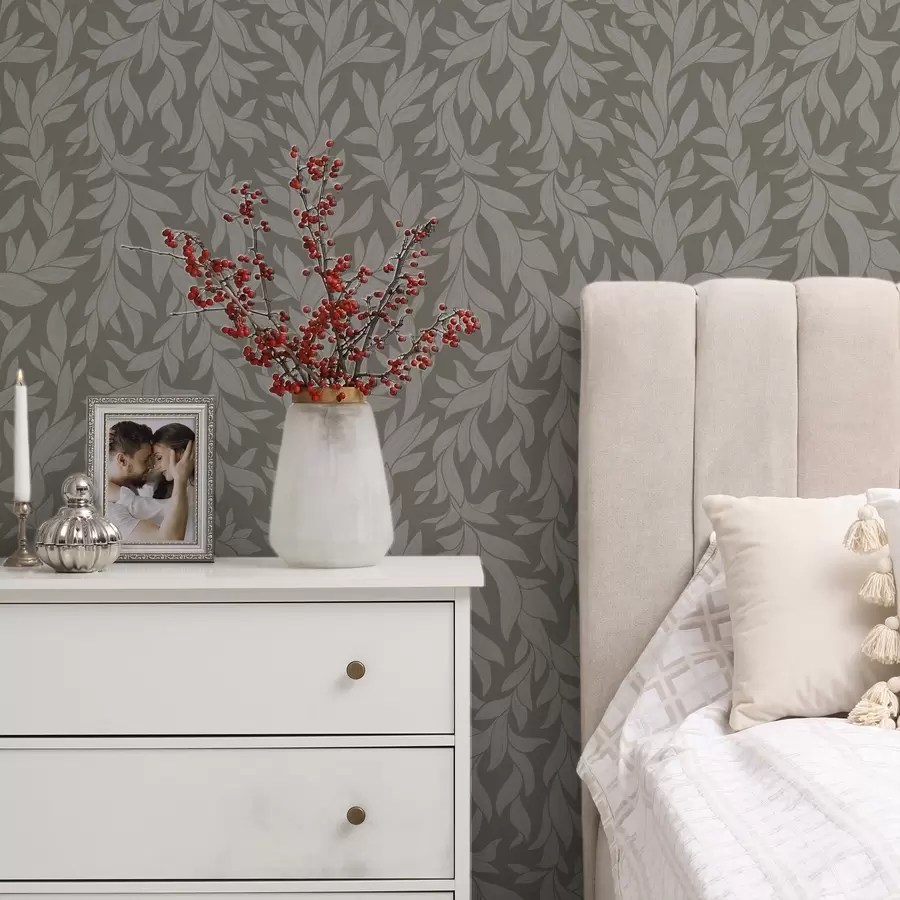 fototapet Fundal verde măslin cu frunze de liliac, textură liniară a00616v1