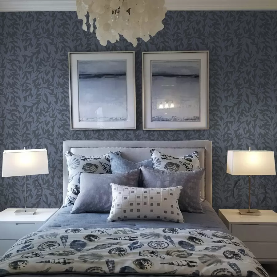 fototapet Fundal albastru grafit și frunze albastre, contur texturat a00616v2