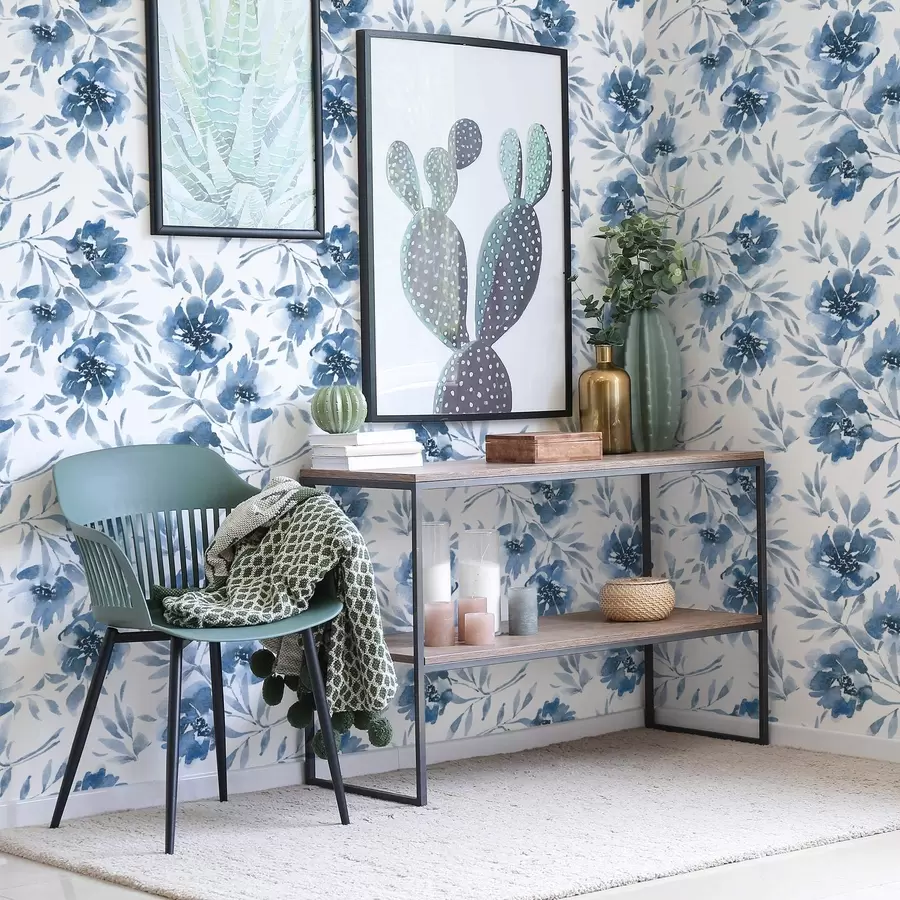 fototapet Bujori indigo acuarelă pe fundal alb a00641