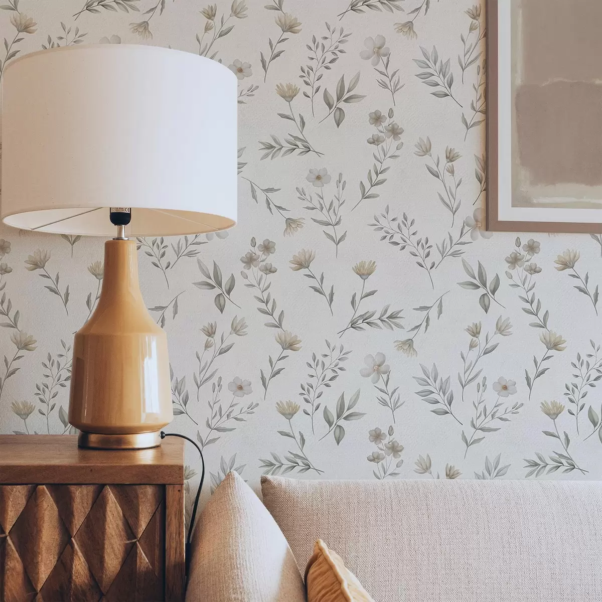 Wallpaper Ramuri și flori mici pictate în acuarelă pe un fundal deschis a00665