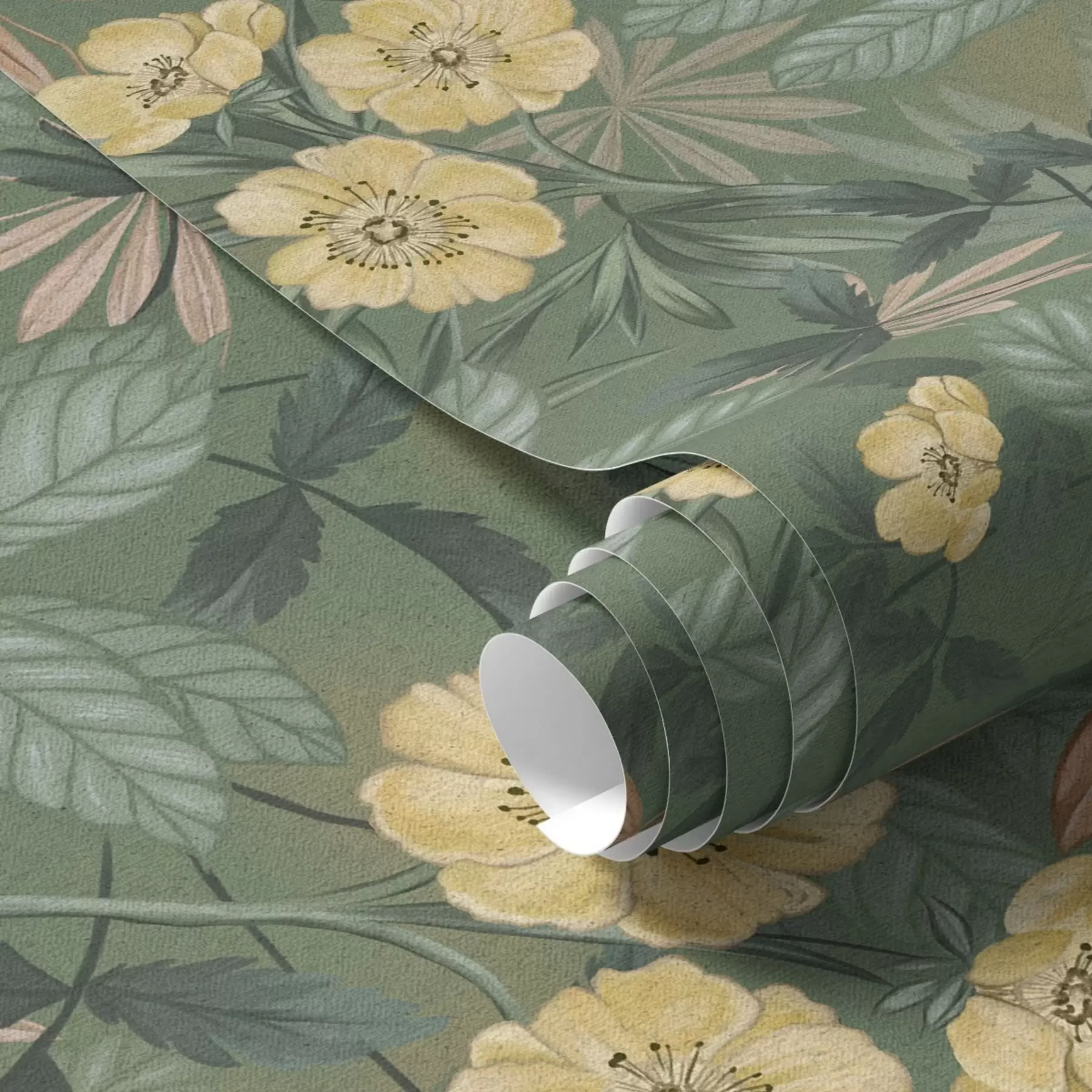 fototapet Flori galbene în mijlocul texturii frunzelor verzi a00718