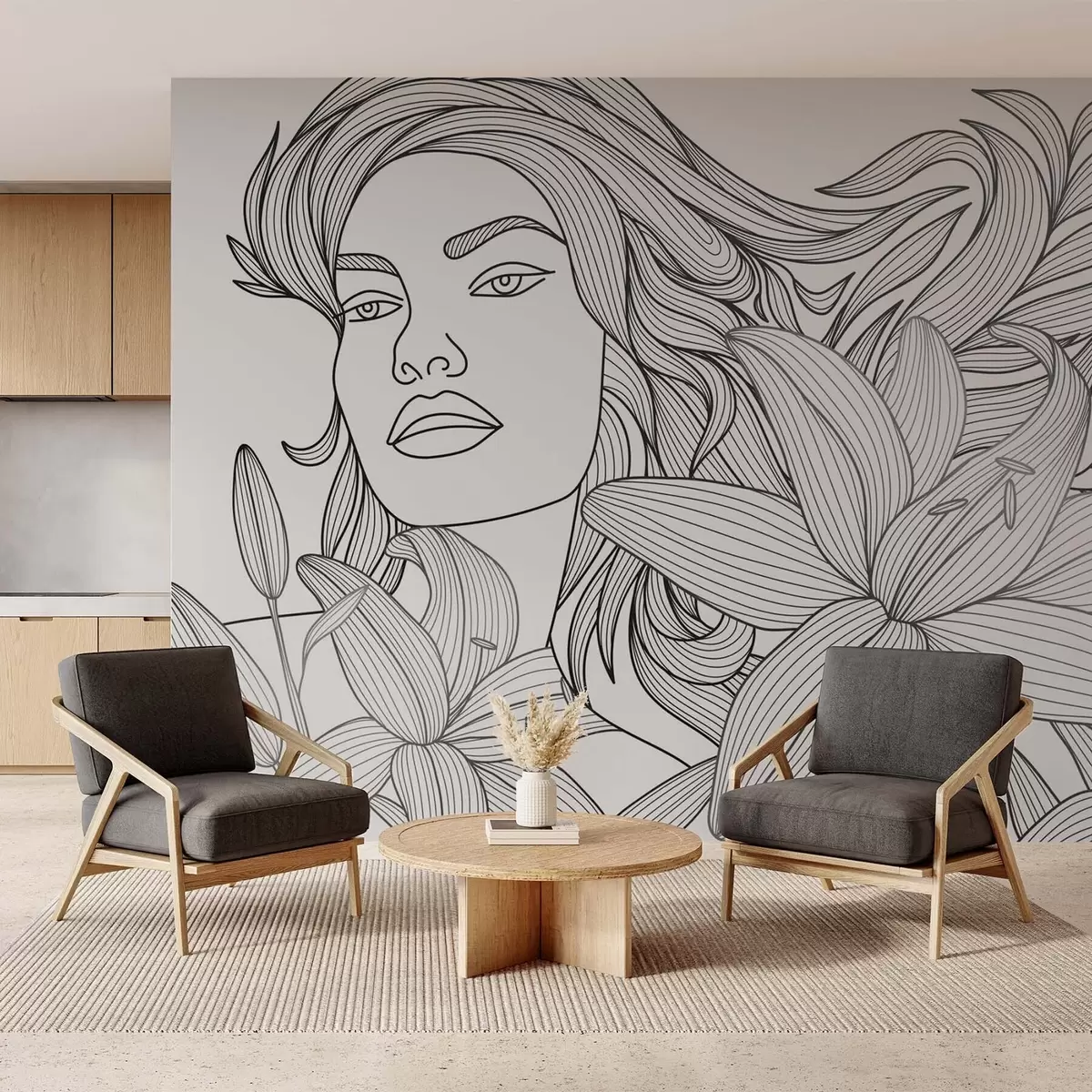 fototapet Portretul unei fete înconjurată de flori de crin w04689