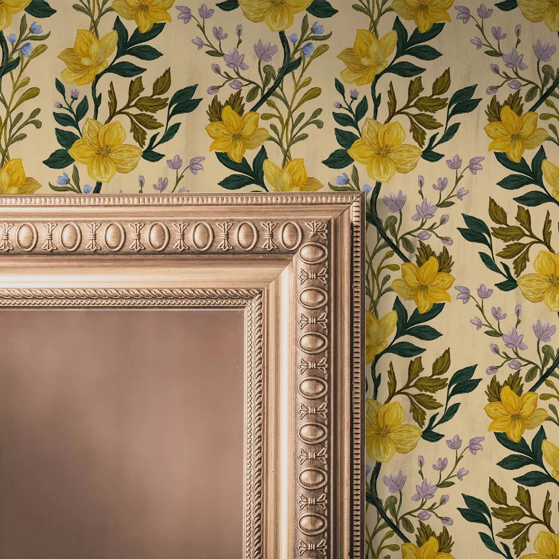 fototapet Flori galbene în ghirlande verticale pe un fundal crem a00632